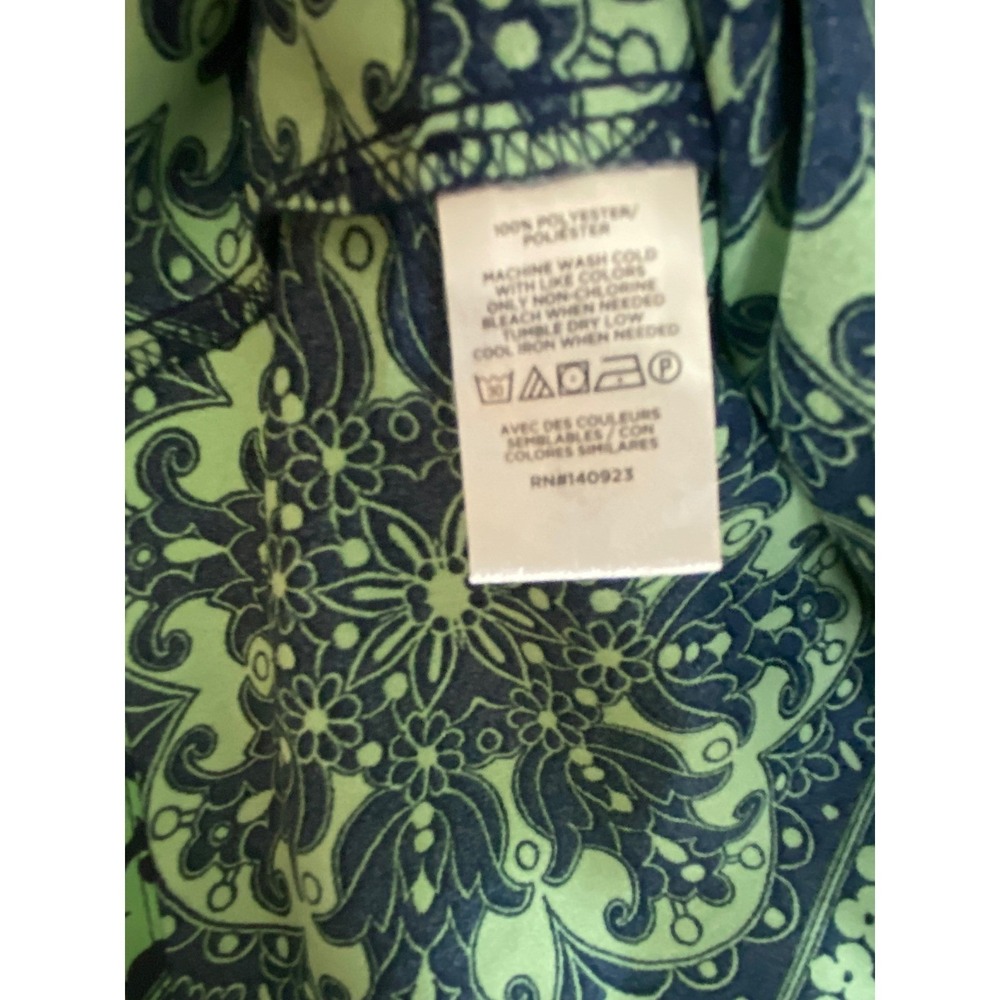 Loft Green Medallion Paisley V-Neck Blouse Long Sleeve Bubble Cuff Top Large - Picture 6 of 7